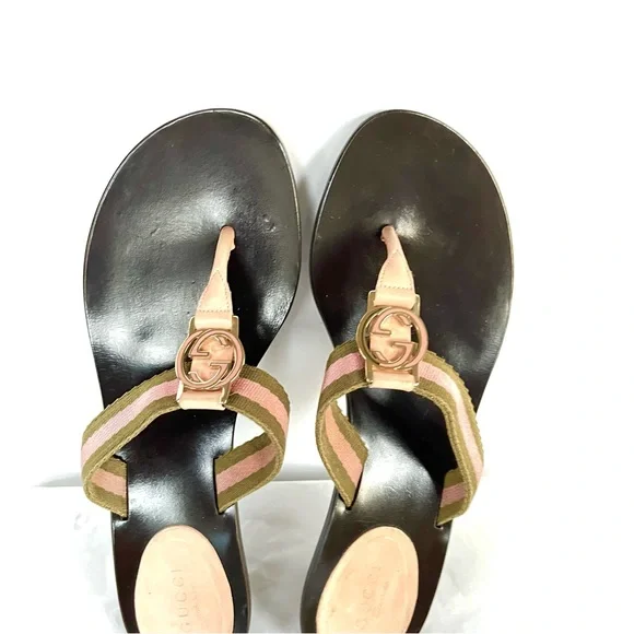 Gucci logo GG pink beige sandals  7.5 - Picture 7 of 15